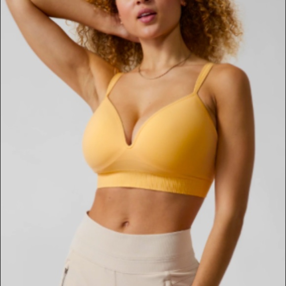 Athleta Embrace bra D-DD, Large, lunaria yellow, adjustable straps, NWT